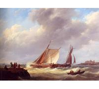 ARToPHIIU Art Imprimé Image Peinture Murale Art Impression Tableaux Pêcheurs sur une jetée surplombant l'estuaire d'une rivière au-delà d'un château Pour les Décorations pour la Maison 60x90cm