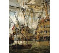 ARToPHIIU Image sur Toile Imprimer Affiche Mural sur Toile Hms Cumberland luttant contre Le Lys et La Gloire par Louis Crepin Peinture Affiche Pour la Décoration de Bureau 60x90cm