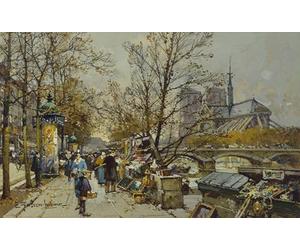 ARToPHIIU Image sur Toile Imprimer Affiche Mural sur Toile la Rive Gauche Paris avec Notre Dame Beyond d'Eugène Galien Laloue Peinture Affiche Pour la Décoration de Bureau 60x90cm