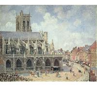 ARToPHIIU Image sur Toile Imprimer Affiche Mural sur Toile l'église St Jacques à Dieppe Soleil du matin par Camille Jacob Pissarro Peinture Affiche Pour la Décoration de Bureau 60x90cm