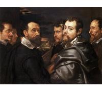 ARToPHIIU Image sur Toile Moderne Impression Tableaux Portrait Tableaux Autoportrait dans un cercle d'amis de Mantoue par Peter Paul Rubens Pour la Décoration de la Chambre à Coucher 60x90cm