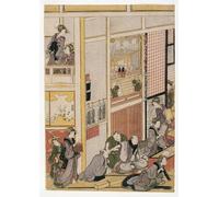 ARToPHIIU Image sur Toile Moderne Impression Tableaux Portrait Tableaux Jours de l'An au salon de thé Ogi-ya par Katsushika Hokusai Pour la Décoration de la Chambre à Coucher 60x90cm