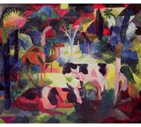 ARToPHIIU Image sur Toile Moderne Impression Tableaux Portrait Tableaux Paysage avec des vaches et un chameau par August Macke Peinture sur Toile Pour la Décoration de la Chambre à Coucher 60x90cm