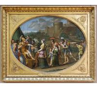 ARToPHIIU Image sur Toile Moderne Impression Tableaux Portrait Tableaux Timoclea devant Alexandre le Grand par Domenichino Peinture sur Toile Pour la Décoration de la Chambre à Coucher 60x90cm