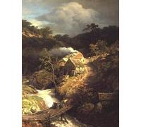 ARToPHIIU Image sur Toile Moderne Impression Tableaux Portrait Tableaux un paysage montagneux avec un torrent d'Andreas Achenbach Peinture sur Toile Pour la Décoration de la Chambre à Coucher 60x90cm