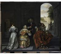 ARToPHIIU Image sur Toile Moderne Impression Tableaux Portrait Tableaux une soirée musicale de Pieter De Hooch Peinture sur Toile Pour la Décoration de la Chambre à Coucher 60x90cm