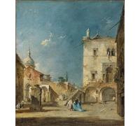 ARToPHIIU Image sur Toile Moderne Impression Tableaux Portrait Tableaux Vue imaginaire d'une place vénitienne ou Campo par Francesco Guardi Pour la Décoration de la Chambre à Coucher 60x90cm