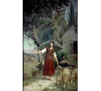 ARToPHIIU Impression Tableaux Mural Peinture Art Impression Jeanne d'Arc à l'âge de garde les moutons de son père à Domrémy sa natale de Jules Eugène Lenepveu Pour la Décoration Murale 60x90cm
