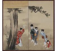 ARToPHIIU Impression Tableaux Mural Peinture Art Impression un prêtre shintoïste trois femmes et un enfant période Edo par Katsushika Hokusai Pour la Décoration Murale 60x90cm