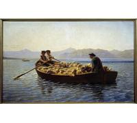 ARToPHIIU Imprimer Affiche Changement de bergers au pâturage montés à bord du troupeau de moutons pour les emmener sur l'autre rive par Rosa Bonheur Pour la Décoration de Bureau 60x90cm
