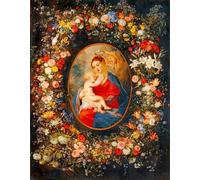 ARToPHIIU Moderne Impression Tableaux la Vierge l'Enfant Jésus et les anges au milieu d'une guirlande de fleurs de Peter Paul Rubens Pour la Décoration de la Chambre à Coucher 60x90cm