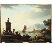 ARToPHIIU Vintage Impressions sur Toile Affiche Mural Art Tableaux sur Toile une vue du port de Gênes par Claude Vernet Posters Impressions Pour la Décoration du Salon 60x90cm