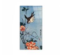 Artopweb CrystalArt 100 x 50 cm Tableau Plexiglass effet verre brillant léger prêt à accrocher décoration maison art design italien écologique - Sparrows and wild roses par Hiroshige Utagawa