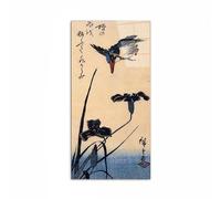 Artopweb CrystalArt 100 x 50 cm Tableau Plexiglass effet verre brillant léger prêt à accrocher décoration maison art design italien écologique - Kingfisher and lilies par Hiroshige Utagawa