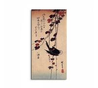 Artopweb EarthArt Materic 100 × 50 cm Tableau matériel 3D effet pinceau léger prêt à accrocher écologique - A small black bird hanging on ivy by Hiroshige Utagawa