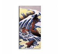 Artopweb EarthArt Materic 100 × 50 cm Tableau matériel 3D effet pinceau léger prêt à accrocher écologique - Waterfall and Horse Washing par Hokusai Katsushika