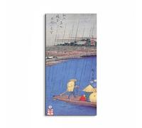 Artopweb EarthArt Materic 100 x 50 cm Tableau matériel 3D effet pinceau léger prêt à accrocher écologique - Ferry on a river in the rain by Hiroshige Utagawa
