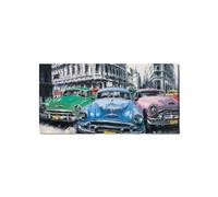 Artopweb EarthArt Materic 50 × 100 cm Tableau matériel 3D effet pinceau léger prêt à accrocher décoration maison art design italien écologique - Havana Iconic Cars par Art Studio