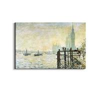 Artopweb EarthArt Materic 53 × 80 cm Tableau matériel 3D effet pinceau léger prêt à accrocher décoration maison art design italien écologique Westminster Bridge à Londres par Monet Claude