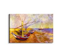 Artopweb EarthArt Materic 53 × 80 cm Tableau matériel 3D effet pinceau léger prêt à accrocher décoration maison art design italien éco-Friendly - Boats of Saintes-Maries de Van Gogh Vincent