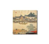 Artopweb EarthArt Materic 58 × 58 cm Tableau matériel 3D effet pinceau léger prêt à accrocher écologique - The Shrine Komagata Do in Komagata de Hokusai Katsushika