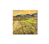Artopweb EarthArt Materic 58 × 58 cm Tableau matériel 3D effet pinceau léger prêt à accrocher écologique - Landscape with plowed fields par Van Gogh Vincent