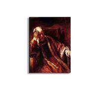 Artopweb EarthArt Materic 80 × 60 cm Tableau matériel 3D effet pinceau léger prêt à accrocher décoration maison art design italien écologique - Old man in the armchair de Rembrandt