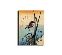 Artopweb EarthArt Materic 80 × 60 cm Tableau matériel 3D effet pinceau léger prêt à accrocher écologique - Kingfisher and lilies II de Hiroshige Utagawa