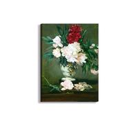 Artopweb EarthArt Materic 80 × 60 cm Tableau matériel 3D effet pinceau léger prêt à accrocher écologique - Still Life Vase avec pivoines de Manet Édouard