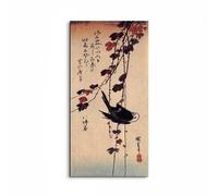 Artopweb EarthArt Plain 100 × 50 cm Cadre fin art mat anti-réflexe léger prêt à accrocher écologique - A small black bird hanging on ivy by Hiroshige Utagawa
