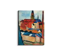 Artopweb EarthArt Plain 80 × 60 cm Cadre Fine-Art Mat Anti-Réflexe Léger Prêt à Suspendre Eco-Friendly - St. Mary's Church with houses and chimney par Macke August