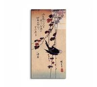 Artopweb EarthArt Total Gloss 100 × 50 cm Cadre brillant à miroir léger prêt à accrocher écologique - Un petit oiseau noir accrochant sur ivy par Hiroshige Utagawa