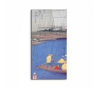 Artopweb EarthArt Total Gloss 100 x 50 cm Tableau brillant à miroir léger, prêt à accrocher, décoration maison, art design italien écologique - Ferry on a river in the rain by Hiroshige Utagawa