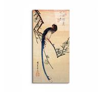 Artopweb EarthArt Total Gloss 100 x 50 cm Tableau brillant à miroir léger, prêt à accrocher, décoration maison, art design italien écologique, bleu oiseau sur un plumtree par Hiroshige Utagawa