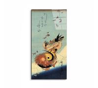 Artopweb EarthArt Total Gloss 100 x 50 cm Tableau brillant à miroir léger, prêt à accrocher, décoration maison, art design italien écologique - Mandarin duck on frozen pond de Hiroshige Utagawa