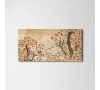 Artopweb EarthArt Total Gloss 50 × 100 cm Tableau brillant à miroir léger, prêt à accrocher écologique - Mount Fuji behind cerry trees and flowers par Hokusai Katsushika