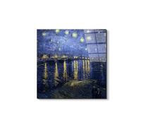 Artopweb EarthArt Total Gloss 50 x 70 cm | Tableau brillant à miroir, léger et prêt à accrocher | Décoration de la maison Art Design Italien Eco-Friendly - Starry Night Over the Rhone de Van Gogh