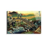 Artopweb EarthArt Total Gloss 53 × 80 cm Tableau brillant à miroir léger prêt à accrocher écologique - Travellers on the bridge near the waterfall of Ono par Hokusai Katsushika