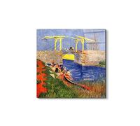Artopweb EarthArt Total Gloss 58 × 58 cm Tableau brillant à miroir léger prêt à accrocher écologique - The Langlois Bridge at Arles with Women Washing de Van Gogh Vincent