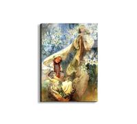 Artopweb EarthArt Total Gloss 78 x 58 cm Tableau brillant à miroir léger, prêt à accrocher, décoration maison, art design italien écologique - Homage to Mucha - Madonna of the Lilies par Art Studio