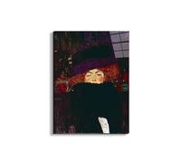 Artopweb EarthArt Total Gloss 80 × 60 cm Tableau brillant à miroir léger, prêt à accrocher, décoration maison, art design italien écologique - Lady with hat and feather par Klimt Gustav