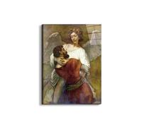 Artopweb EarthArt Total Gloss 80 × 60 cm Tableau brillant à miroir léger, prêt à accrocher, décoration maison, art design italien écologique, Jacob's struggle with the angel di Rembrandt