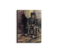 Artopweb EarthArt Total Gloss 80×60 cm Tableau brillant à miroir léger, prêt à accrocher, décoration maison, art design italien écologique - Peasant Making a Basket par Van Gogh Vincent