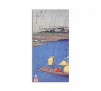 Artopweb MetalArt Materic 100 × 50 cm Tableau matériel 3D effet pinceau robuste prêt à accrocher écologique - Ferry on a river in the rain by Hiroshige Utagawa