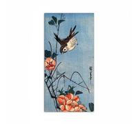 Artopweb MetalArt Materic 100 x 50 cm Tableau matériel 3D effet pinceau robuste prêt à accrocher décoration maison art design italien écologique - Sparrows and Wild roses par Hiroshige Utagawa