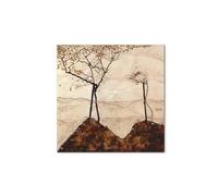 Artopweb MetalArt Materic 50 × 70 cm | Tableau matériel 3D effet brossé, robuste et prêt à accrocher | Décoration maison Art Design Italien Eco-Friendly - Autumn sun and trees par Schiele EgonÂ