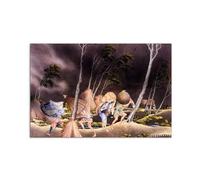 Artopweb MetalArt Materic 53 × 80 cm Cadre matériel 3D effet pinceau robuste prêt à accrocher écologique - Peasants surprised by a violent storm par Hokusai Katsushika