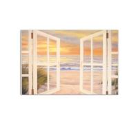 Artopweb MetalArt Materic 53 × 80 cm Tableau matériel 3D effet pinceau robuste prêt à accrocher décoration maison art design italien écologique - fenêtre Sea View par Art Studio