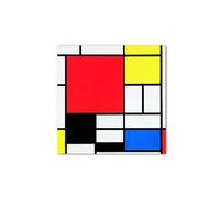 Artopweb MetalArt Materic 58 × 58 cm Cadre matériel 3D effet pinceau robuste prêt à accrocher écologique - Homage to Mondrian - Composition with Red Yellow. Bleu et noir
