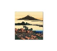 Artopweb MetalArt Materic 58 × 58 cm Cadre matériel 3D effet pinceau robuste prêt à accrocher écologique - Dawn at Isawa in the Kai provinces de Hokusai Katsushika